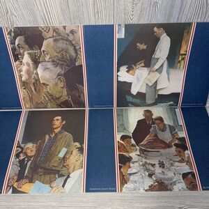 Norman Rockwell "The Four Freedoms" Laminated Placemats Set Of 4 WWII Prints 70s